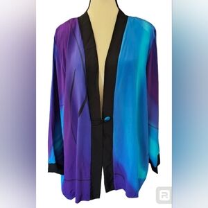 Linda Tilson 100% Silk Hand Dyed Long Sleeve One Button Blazer Size XL. Artsy